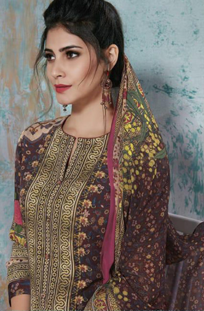Forest Green, Chocolate Brown, Pure French Crepe Suit with Bottom and Dupatta