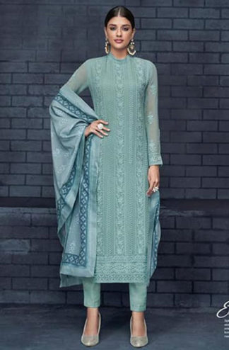 Buy Sky blue Cambric cotton Festival Wear Chikan Work Kurti Online From  Wholesale Salwar.